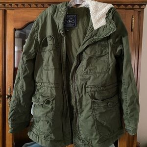 American Eagle Olive Hooded Utility Jacket